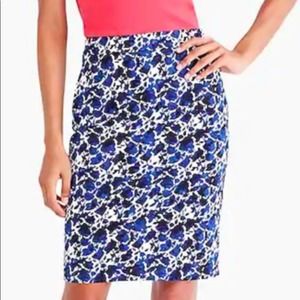 J. Crew Black, Blue & White Floral Cotton Sateen Pencil Skirt - NWT